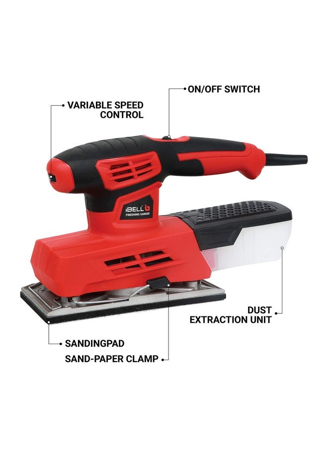 IBELL Finishing Sander FS87-20, 220W, Copper Armature, Sanding Area 90X187mm, 12000 RPM with Sand Paper and Dust Box, Red - pzsku/ZD9F179FE21FC287E48FEZ/45/_/1740983023/d6e9cea0-484f-4580-85b1-ca6d29094a3a