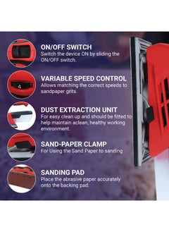 iBELL IBELL Finishing Sander FS87-20, 220W, Copper Armature, Sanding Area 90X187mm, 12000 RPM with Sand Paper and Dust Box, Red  - Image 3