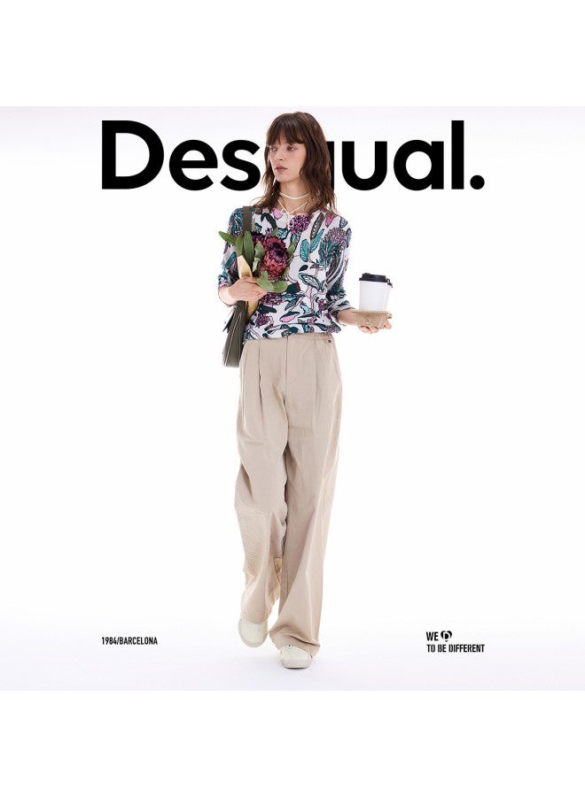 DESIGUAL سويت شيرت نسائي بياقة دائرية محبوك برسومات زهور مرسومة باليد، مجموعة خريف/شتاء 2025 - Image 3