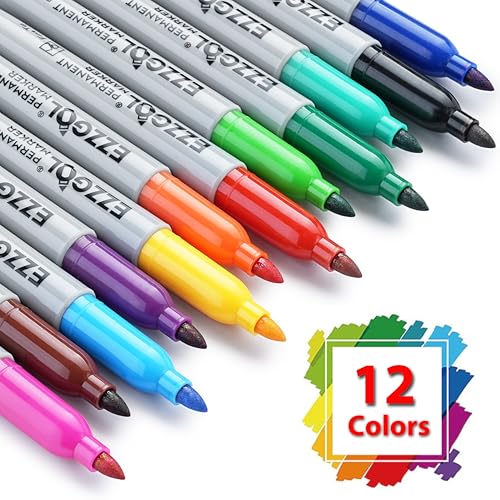 Ezzgol Permanent Markers Bulk, Permanent Marker Bulk Pack of 72, 12 Assorted Colors, Fine Point Permanent Markers For Kids and Adult Coloring as Office, School Supplies - Image 2