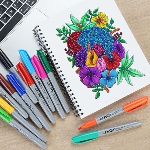 Ezzgol Permanent Markers Bulk, Permanent Marker Bulk Pack of 72, 12 Assorted Colors, Fine Point Permanent Markers For Kids and Adult Coloring as Office, School Supplies - Image 4