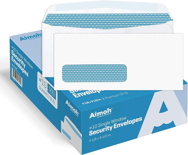 Aimoh #10 Single Left Window Security Tinted Envelopes, Gummed Closure, Size 4-1/8 X 9-1/2 inches, 24 LB - 500 Count (35310) - Image 1