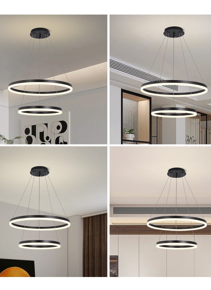 YATAI LIGHTING - ثريا غرفة النوم LED الحديثة السوداء ذات حلقتين كلاسيكية مناسبة لغرفة المعيشة وغرفة الطعام، مصباح ثريا من الأكريليك بدرجة حرارة لون قابلة للتعديل - Image 1