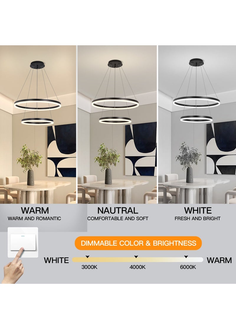 YATAI LIGHTING - ثريا غرفة النوم LED الحديثة السوداء ذات حلقتين كلاسيكية مناسبة لغرفة المعيشة وغرفة الطعام، مصباح ثريا من الأكريليك بدرجة حرارة لون قابلة للتعديل - Image 1