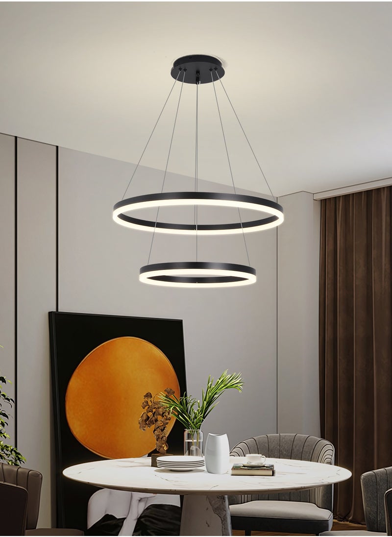 YATAI LIGHTING - ثريا غرفة النوم LED الحديثة السوداء ذات حلقتين كلاسيكية مناسبة لغرفة المعيشة وغرفة الطعام، مصباح ثريا من الأكريليك بدرجة حرارة لون قابلة للتعديل - Image 1