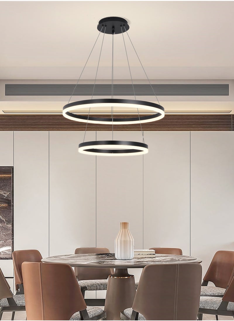 YATAI LIGHTING - ثريا غرفة النوم LED الحديثة السوداء ذات حلقتين كلاسيكية مناسبة لغرفة المعيشة وغرفة الطعام، مصباح ثريا من الأكريليك بدرجة حرارة لون قابلة للتعديل - Image 1