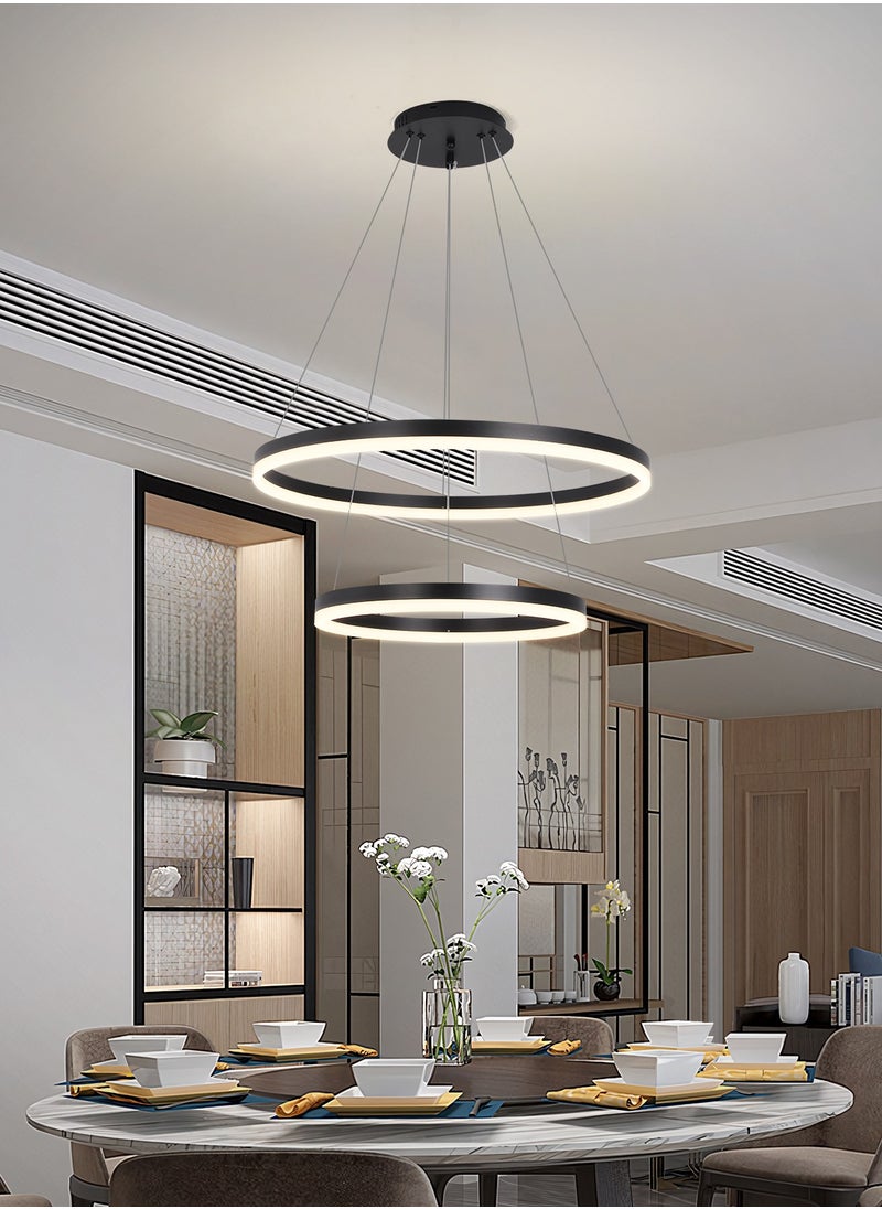 YATAI LIGHTING - ثريا غرفة النوم LED الحديثة السوداء ذات حلقتين كلاسيكية مناسبة لغرفة المعيشة وغرفة الطعام، مصباح ثريا من الأكريليك بدرجة حرارة لون قابلة للتعديل - Image 1