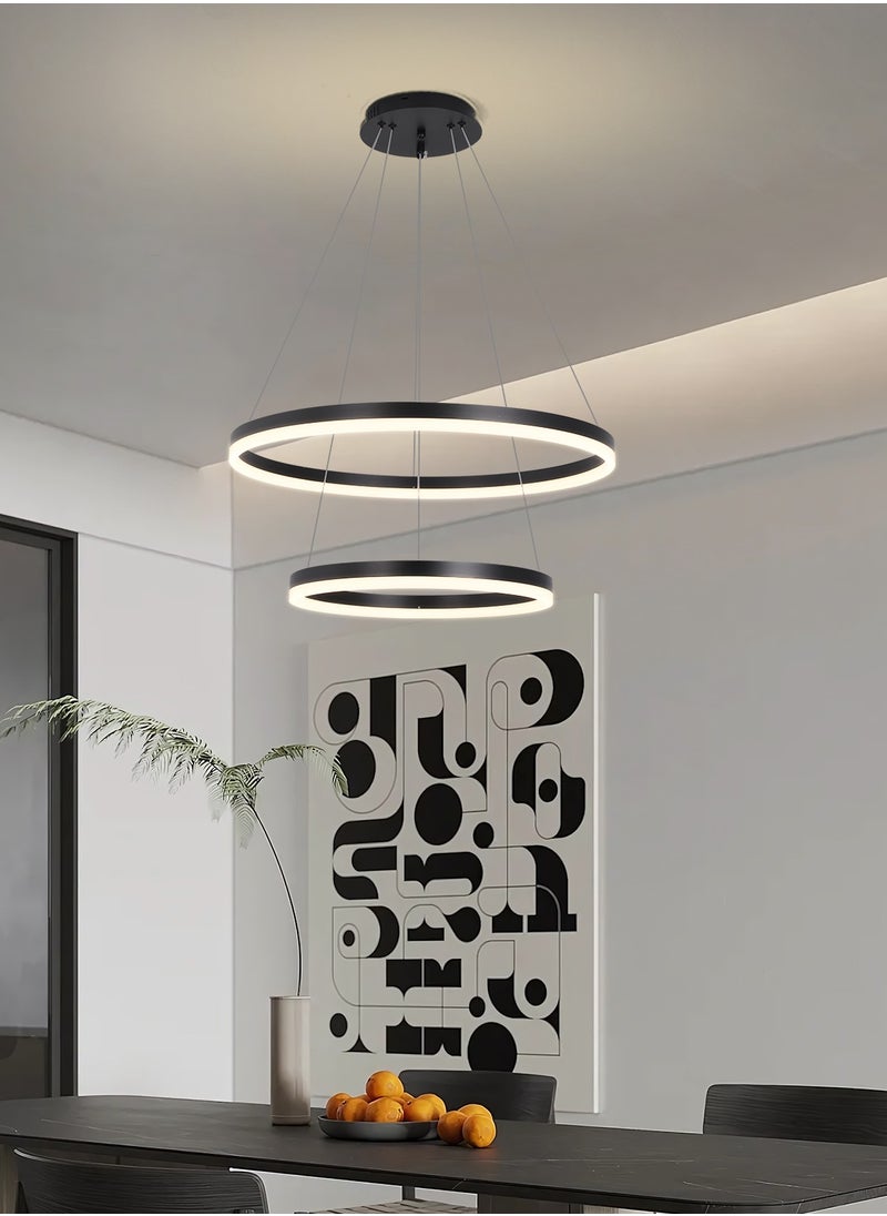 YATAI LIGHTING - ثريا غرفة النوم LED الحديثة السوداء ذات حلقتين كلاسيكية مناسبة لغرفة المعيشة وغرفة الطعام، مصباح ثريا من الأكريليك بدرجة حرارة لون قابلة للتعديل - Image 1
