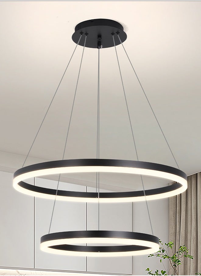 YATAI LIGHTING - ثريا غرفة النوم LED الحديثة السوداء ذات حلقتين كلاسيكية مناسبة لغرفة المعيشة وغرفة الطعام، مصباح ثريا من الأكريليك بدرجة حرارة لون قابلة للتعديل - Image 1