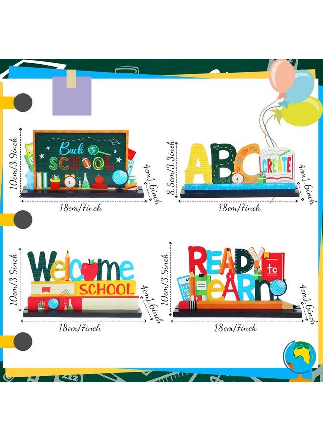 Shellwei 4 Pieces Back To School Wooden Table Centerpiece Decor First Day Of School Wood Sign Back To School Party Decoration Teacher Ready To Learn Table Toppers For School Classroom Home Teacher Party Decor - Image 3