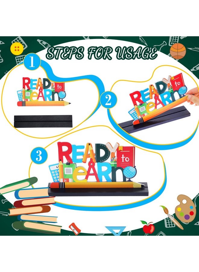 Shellwei 4 Pieces Back To School Wooden Table Centerpiece Decor First Day Of School Wood Sign Back To School Party Decoration Teacher Ready To Learn Table Toppers For School Classroom Home Teacher Party Decor - Image 5