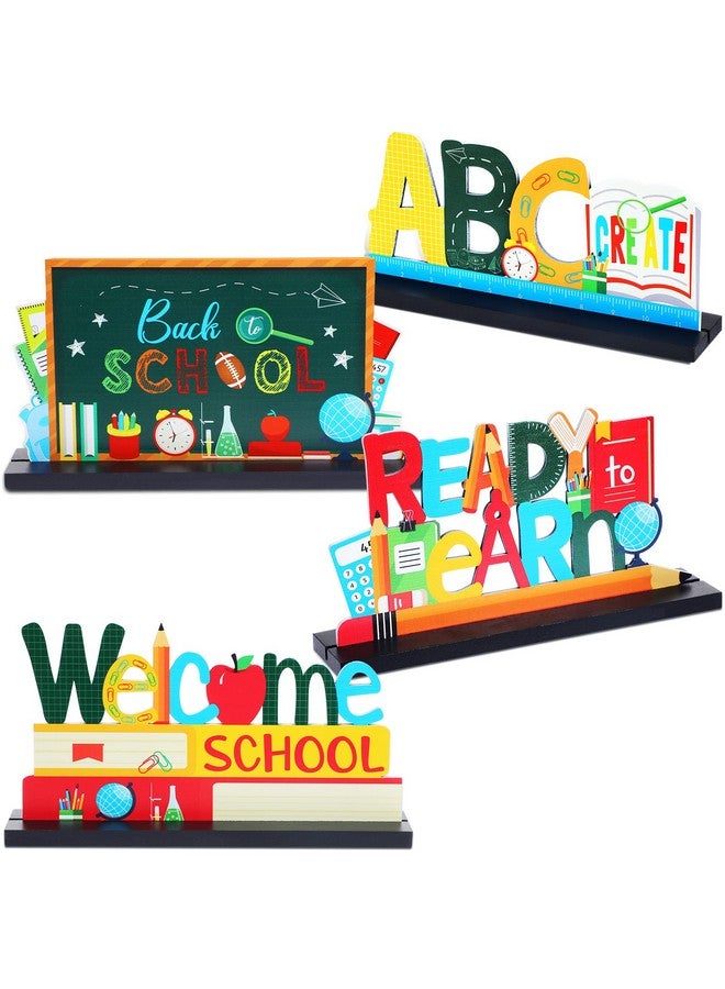 Shellwei 4 Pieces Back To School Wooden Table Centerpiece Decor First Day Of School Wood Sign Back To School Party Decoration Teacher Ready To Learn Table Toppers For School Classroom Home Teacher Party Decor - Image 2