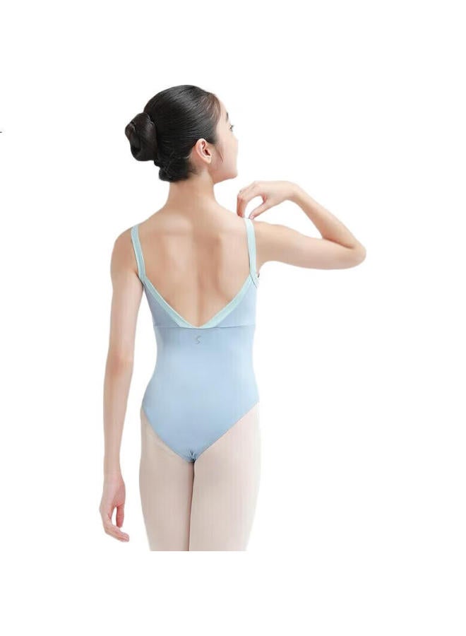 Sansha Girls' Ballet Leotard, Color-Block V-Neck Camisole Dance Costume For Children'S Practice, Light Blue, Size S - Image 1