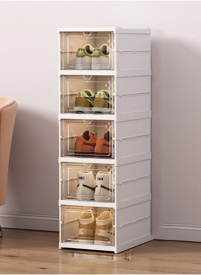 VOGMAX 5-tier foldable shoe rack for closet storage boxes Transparent shoebox stackable - white  - Image 1