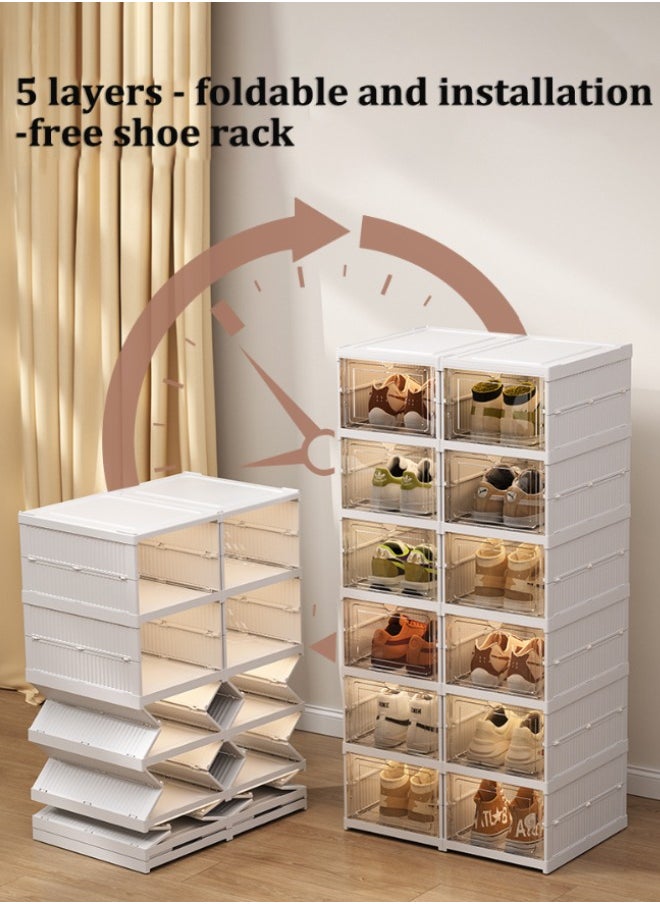 VOGMAX 5-tier foldable shoe rack for closet storage boxes Transparent shoebox stackable - white  - Image 2