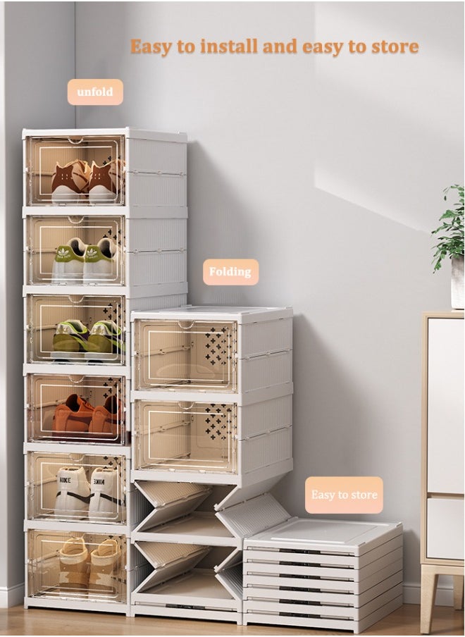 VOGMAX 5-tier foldable shoe rack for closet storage boxes Transparent shoebox stackable - white  - Image 4
