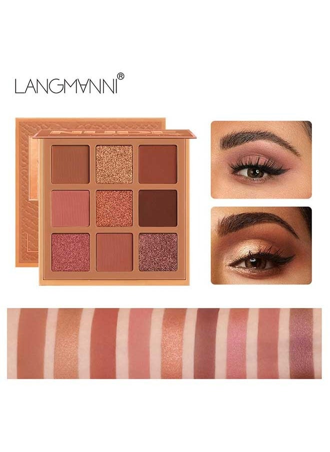 LANGMANNI Eyeshadow Palette, 9 Color Eye Shadow Plate, Glitter Matte Natural Neutral Colorful Eyeshadow, Waterproof Long Lasting Natural Mixing Pigment Eyeshadow Palette Makeup (Natural Color)  - Image 1