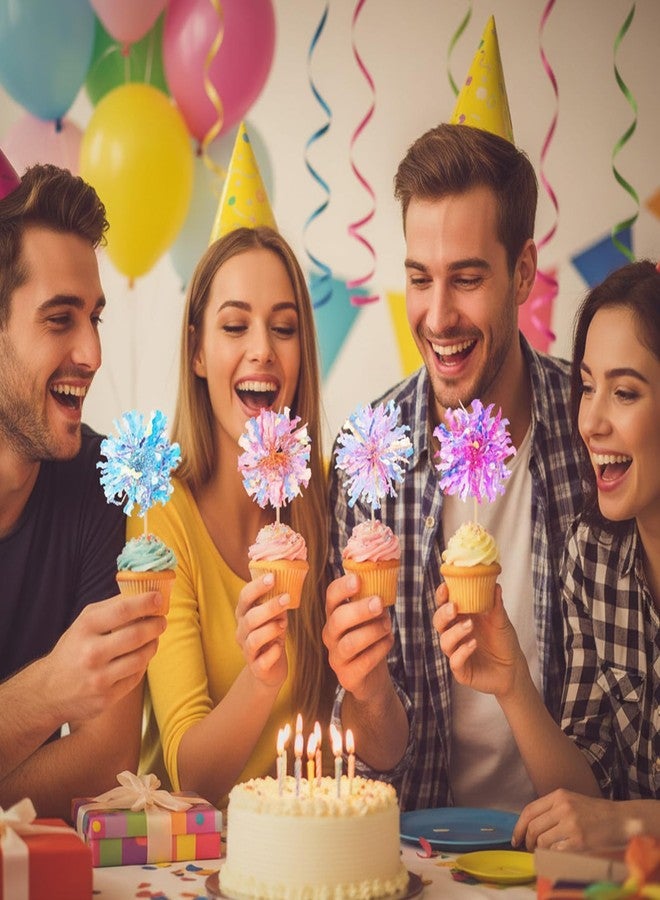 Aysatogc 30 Pcs Foil Firework Cupcake Toppers, Happy Birthday Cake Toppers Sparkle Tinsel Firework Cake Toppers Cocktail Food Fruit Toothpick for Cakes Decoration Party Supplies - Image 5