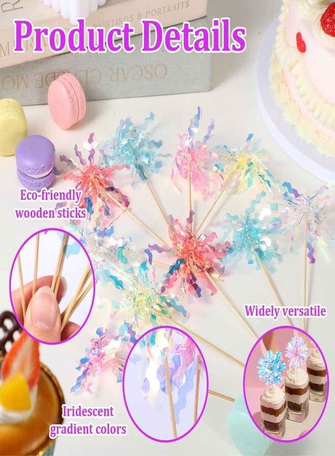 Aysatogc 30 Pcs Foil Firework Cupcake Toppers, Happy Birthday Cake Toppers Sparkle Tinsel Firework Cake Toppers Cocktail Food Fruit Toothpick for Cakes Decoration Party Supplies - Image 4