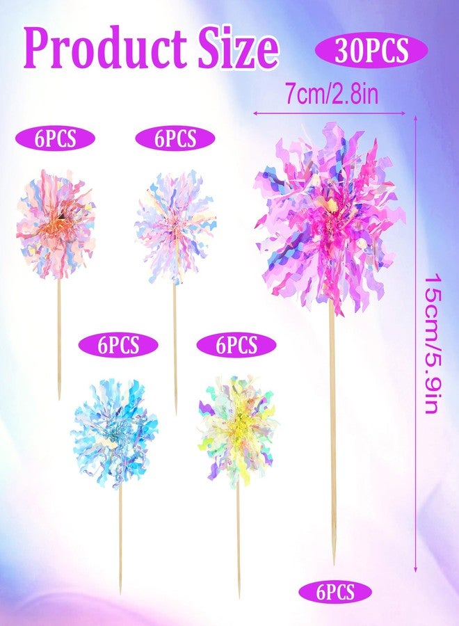 Aysatogc 30 Pcs Foil Firework Cupcake Toppers, Happy Birthday Cake Toppers Sparkle Tinsel Firework Cake Toppers Cocktail Food Fruit Toothpick for Cakes Decoration Party Supplies - Image 2