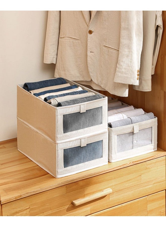 House of Quirk Durable And Versatile Closet Drawer Organizers And Storage Baskets, Rectangle Storage Boxes, Fabric Storage Containers For Pants, Shirt, Sweaters, Bra Panty, Socks (Beige,Pack Of 3) - Image 2