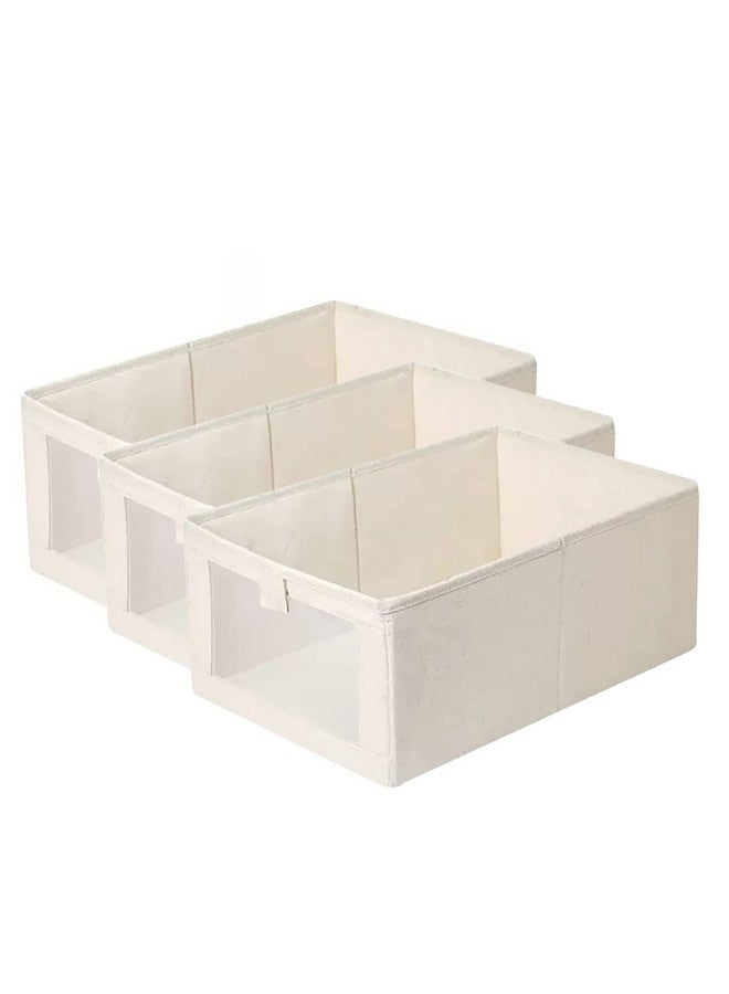 House of Quirk Durable And Versatile Closet Drawer Organizers And Storage Baskets, Rectangle Storage Boxes, Fabric Storage Containers For Pants, Shirt, Sweaters, Bra Panty, Socks (Beige,Pack Of 3) - Image 1