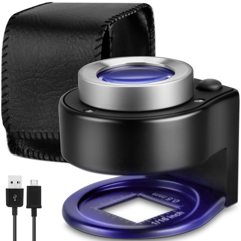 JEYUME 30X Loupe Magnifier with 6 LED Lights Rechargeable Portable Desktop Jewelers Loupe Magnifying Glass with Purple Light and White Light Jewelry Tool for Coins Jewelry Currency and Stamps