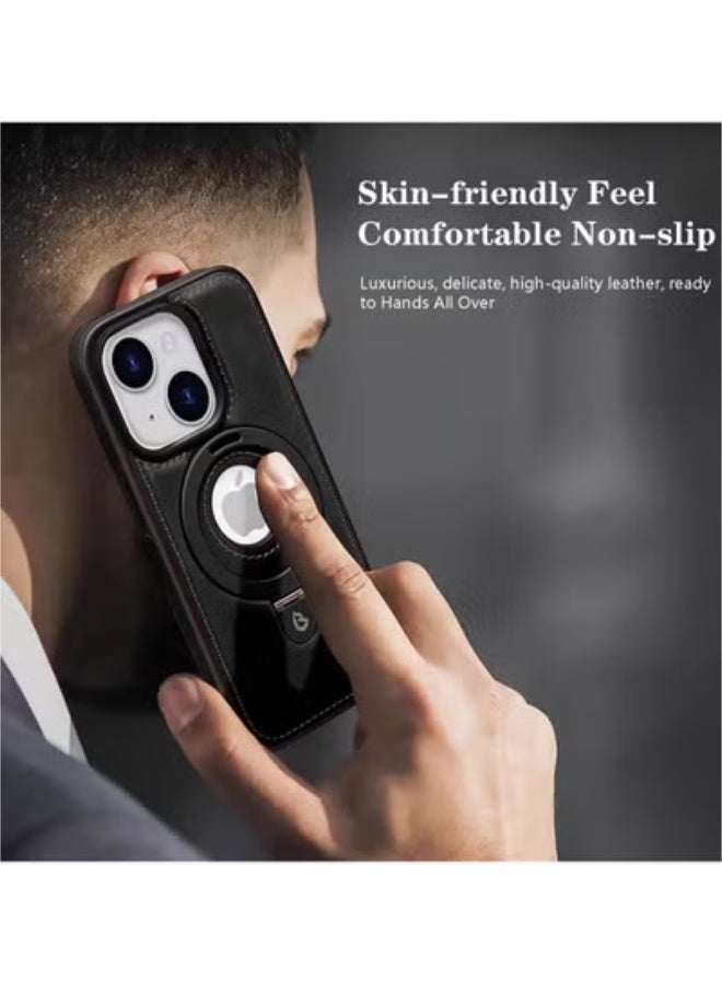 SOKAD iPhone 13 Leather Case with Metal Magnetic Folding Stand - Black - Image 2