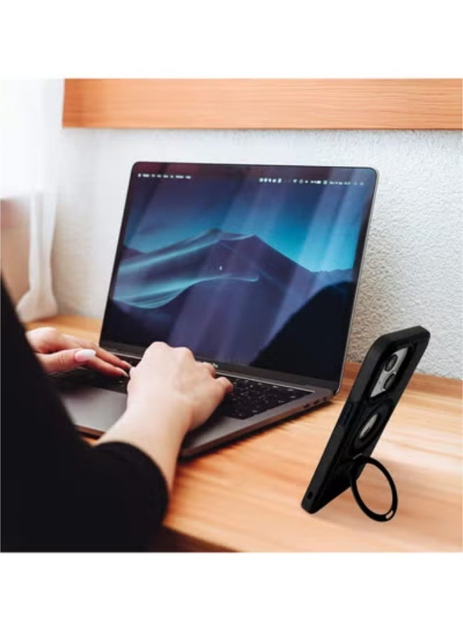 SOKAD iPhone 13 Leather Case with Metal Magnetic Folding Stand - Black - Image 5