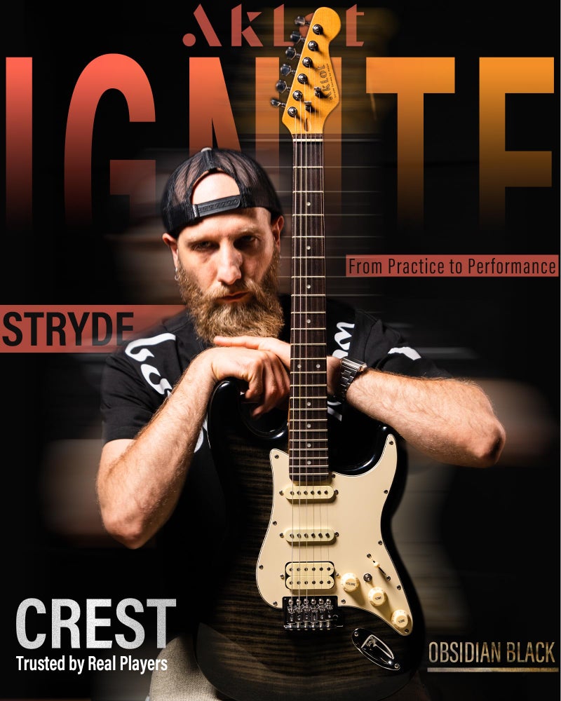 AKLOT Beginner Electric Guitar Kit: 10W Amp, Coil-Split HSS Pickups, Lesson Book, Roasted Maple Neck, Gig Bag, Tuner, Strap, Picks, Stryde Obsidian Black - Image 2
