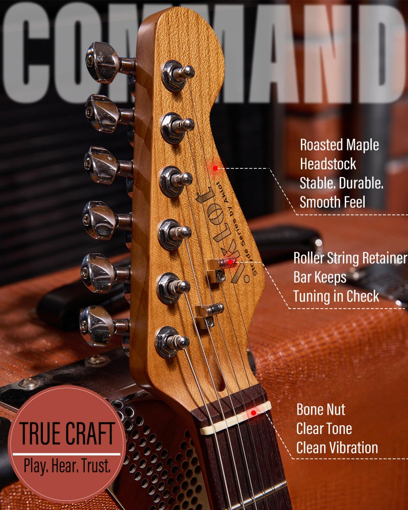 AKLOT Beginner Electric Guitar Kit: 10W Amp, Coil-Split HSS Pickups, Lesson Book, Roasted Maple Neck, Gig Bag, Tuner, Strap, Picks, Stryde Obsidian Black - Image 4