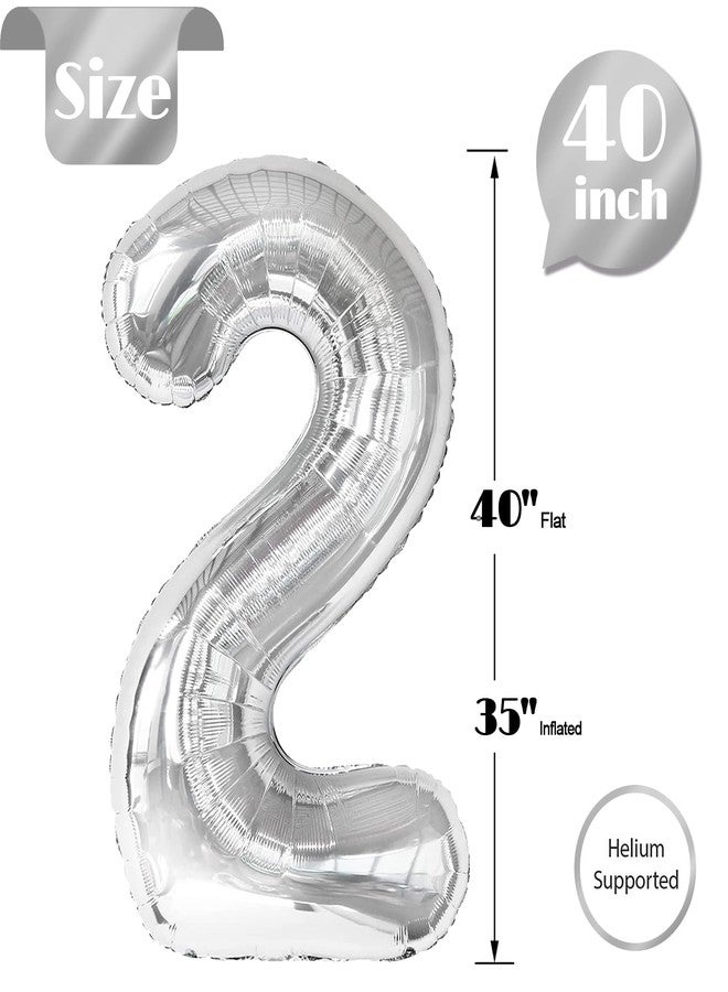 IWERP Silver 2 Balloon, Number Balloonss 40 Inch, 2nd Balloon Number Birthday Decorations, Two Second Birthday Party Supplies, Number 2 Balloon - Image 5