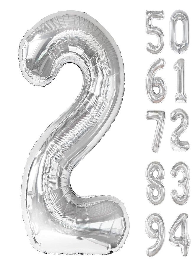 IWERP Silver 2 Balloon, Number Balloonss 40 Inch, 2nd Balloon Number Birthday Decorations, Two Second Birthday Party Supplies, Number 2 Balloon - Image 1