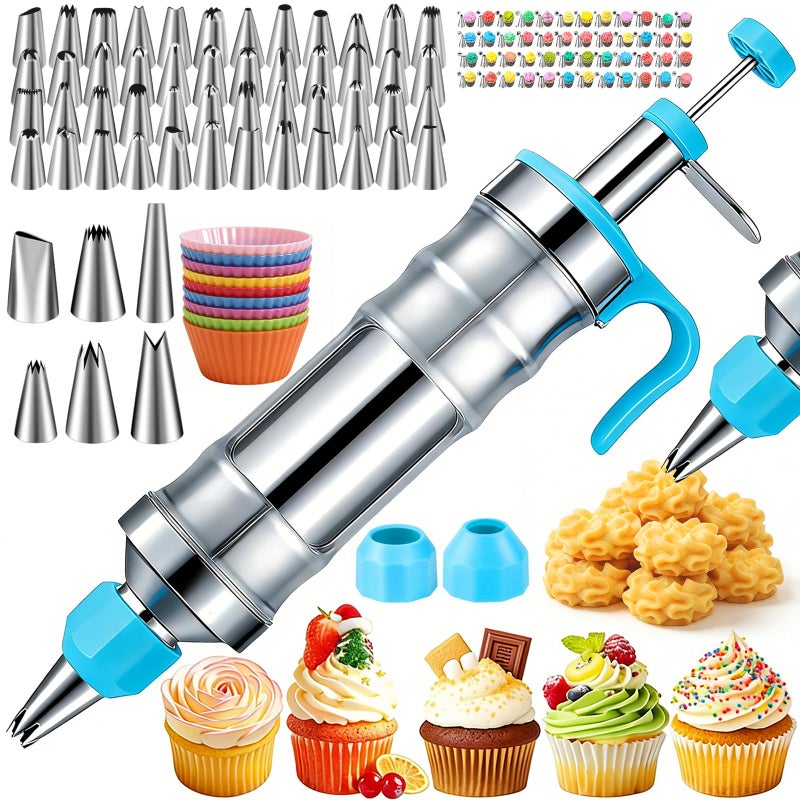 Suuker Dessert Decorating Syringe Set Frosting Piping Kit Stainless Steels Cake Decorating Tools with 54 Piping Tips 9 Silicone Baking Cups Cupcake Decorating Kit - Image 2