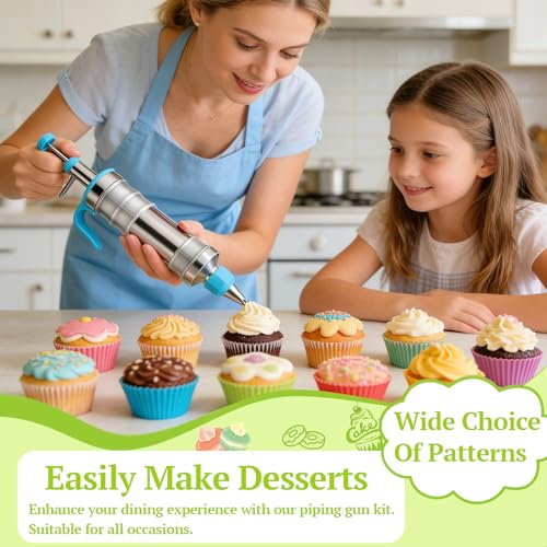 Suuker Dessert Decorating Syringe Set Frosting Piping Kit Stainless Steels Cake Decorating Tools with 54 Piping Tips 9 Silicone Baking Cups Cupcake Decorating Kit - Image 3