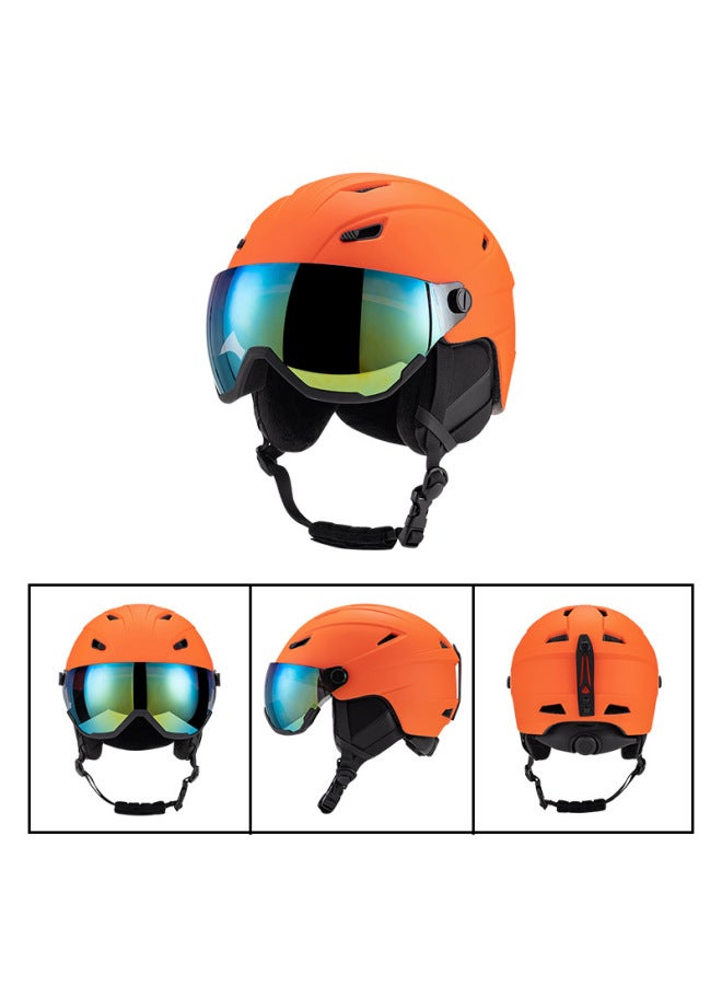 Orange lens New Ski Helmet Goggle Cover, Sports Outdoor Unisex One-piece Warm And Anti-fall Ski Mask