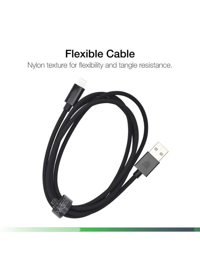 DVICED USB-A to lightning Charging & Data transfer 1.25m nylon cable  - Black - Image 4