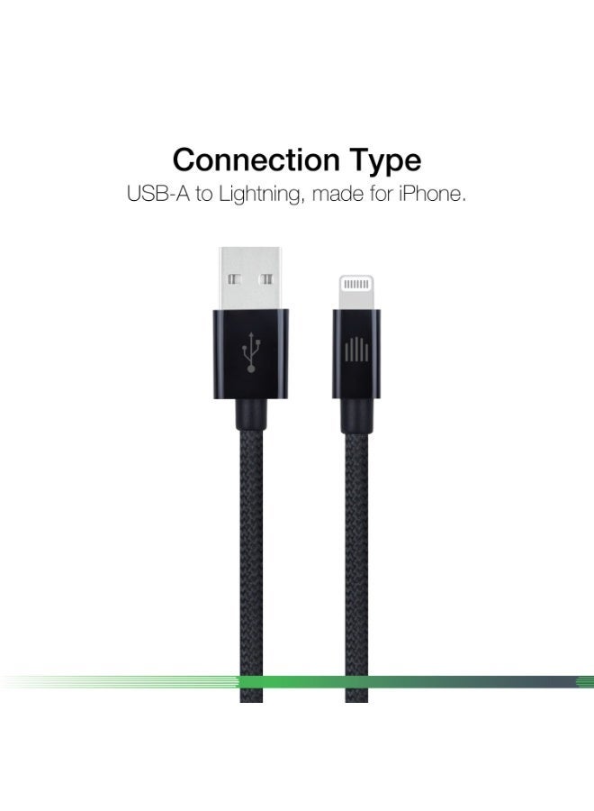 DVICED USB-A to lightning Charging & Data transfer 1.25m nylon cable  - Black - Image 2