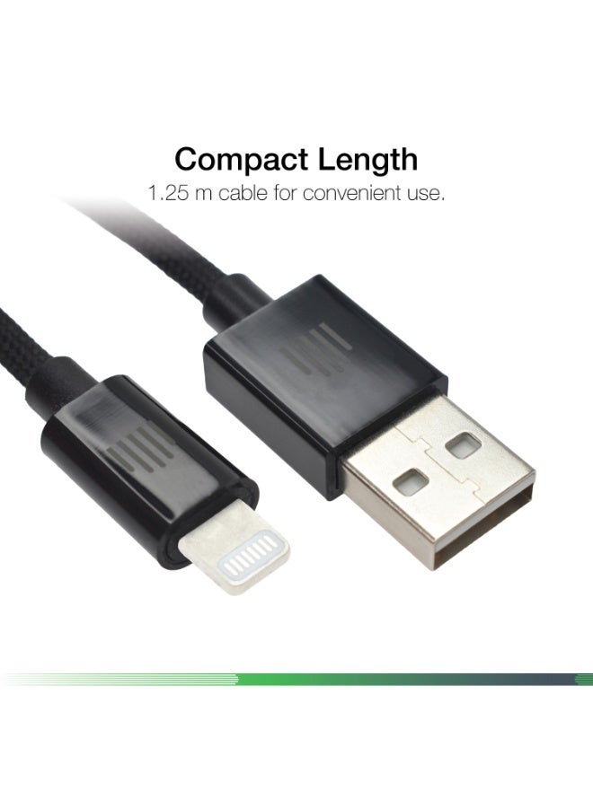 DVICED USB-A to lightning Charging & Data transfer 1.25m nylon cable  - Black - Image 3