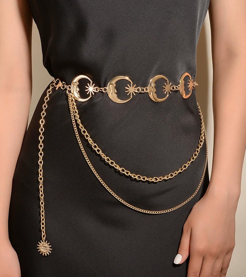 MODRSA Chain Belt Gold Chain Belt for Women Fashion Gold Waist Chains Metal Moon Sun Layered Waist Belts Chains Trendy Belly Belts for Women - Image 3