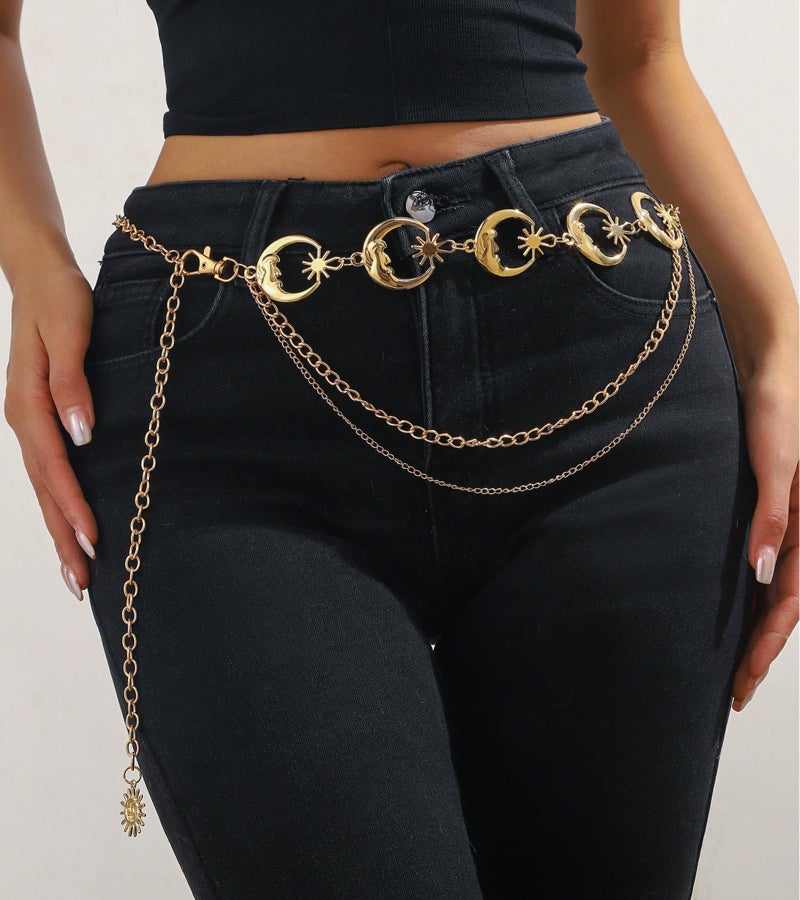 MODRSA Chain Belt Gold Chain Belt for Women Fashion Gold Waist Chains Metal Moon Sun Layered Waist Belts Chains Trendy Belly Belts for Women - Image 5