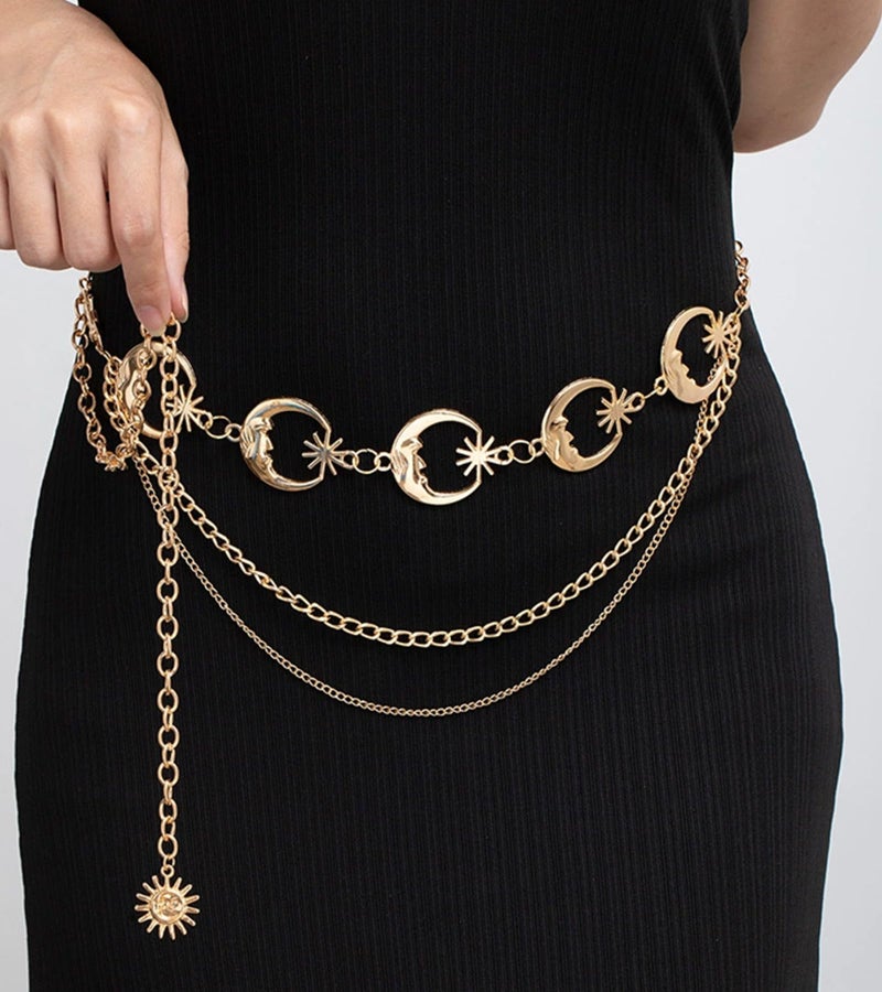MODRSA Chain Belt Gold Chain Belt for Women Fashion Gold Waist Chains Metal Moon Sun Layered Waist Belts Chains Trendy Belly Belts for Women - Image 4