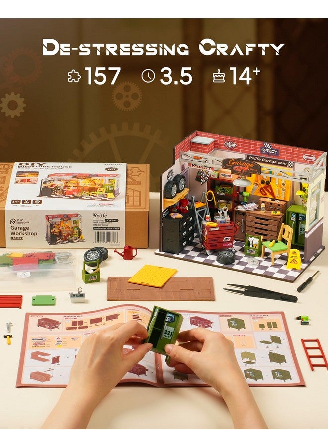 Rolife Rolife DIY Miniature House Kit Garage Workshop, Build 1/20 Mini House Building Kit with LED Craft Kits for Aduls Gifts for Him Her Kids - Image 4