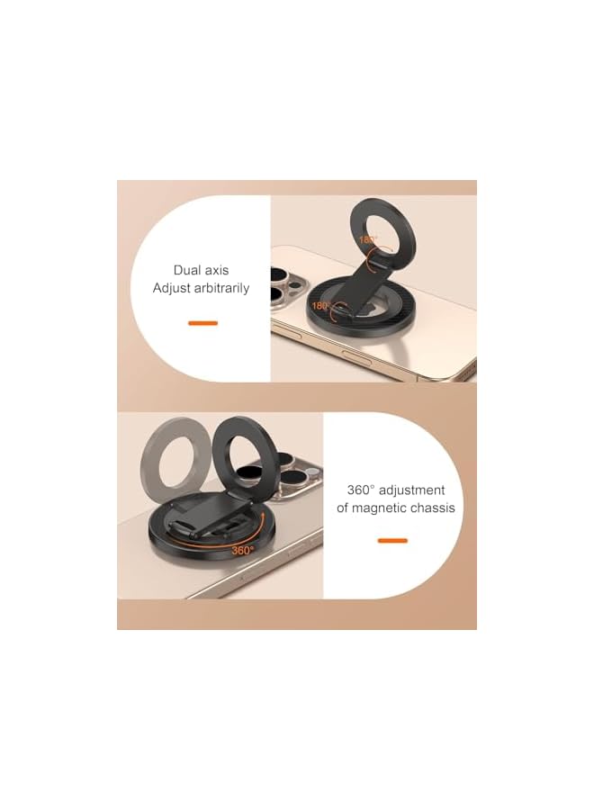 S-TOP Double Magnetic Phone Ring Holder,Magnetic Grip Stand for MagSafe, Foldable Cell Phone Grip for iPhone, Android, Case, Desk, Car Mount (Black, Includes 1 Magnet Rings) - Image 2