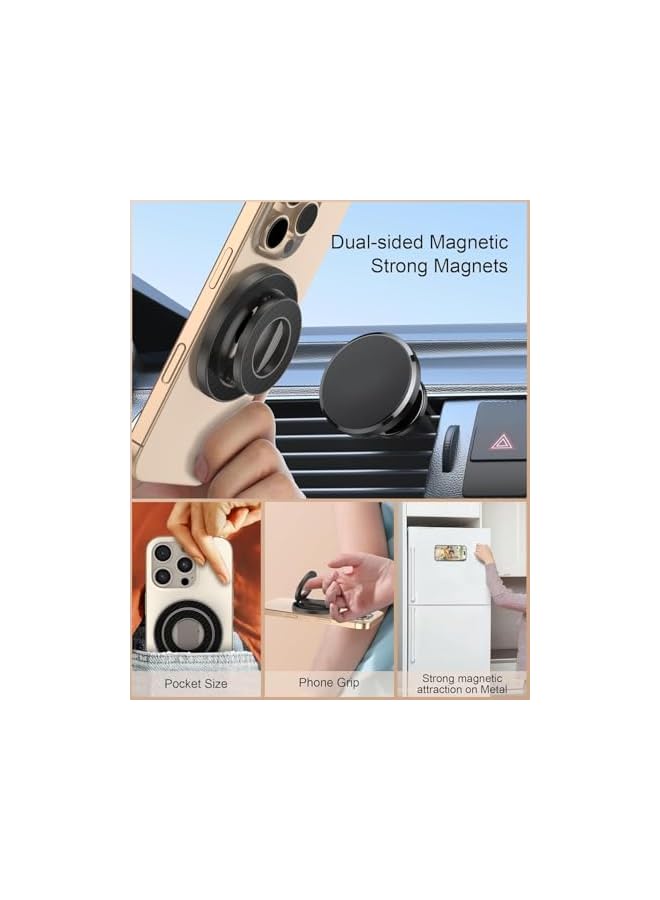 S-TOP Double Magnetic Phone Ring Holder,Magnetic Grip Stand for MagSafe, Foldable Cell Phone Grip for iPhone, Android, Case, Desk, Car Mount (Black, Includes 1 Magnet Rings) - Image 3