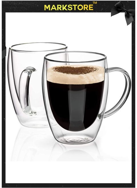 Double Wall Glass Coffee Mugs with Handle, Insulated Layer Clear coffee Cups, Borosilicate Double-layer Mugs for Espresso,Cappuccino And Tea, Multiple Sizes