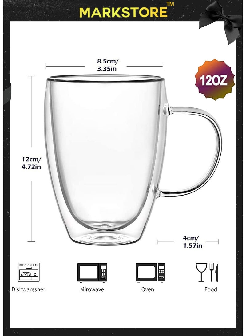 مارك ستور أكواب قهوة زجاجية مزدوجة الجدار بمقبض، أكواب قهوة شفافة بطبقة معزولة، أكواب مزدوجة الطبقة من البورسليكات للإسبريسو والكابتشينو والشاي، بأحجام متعددة - Image 5