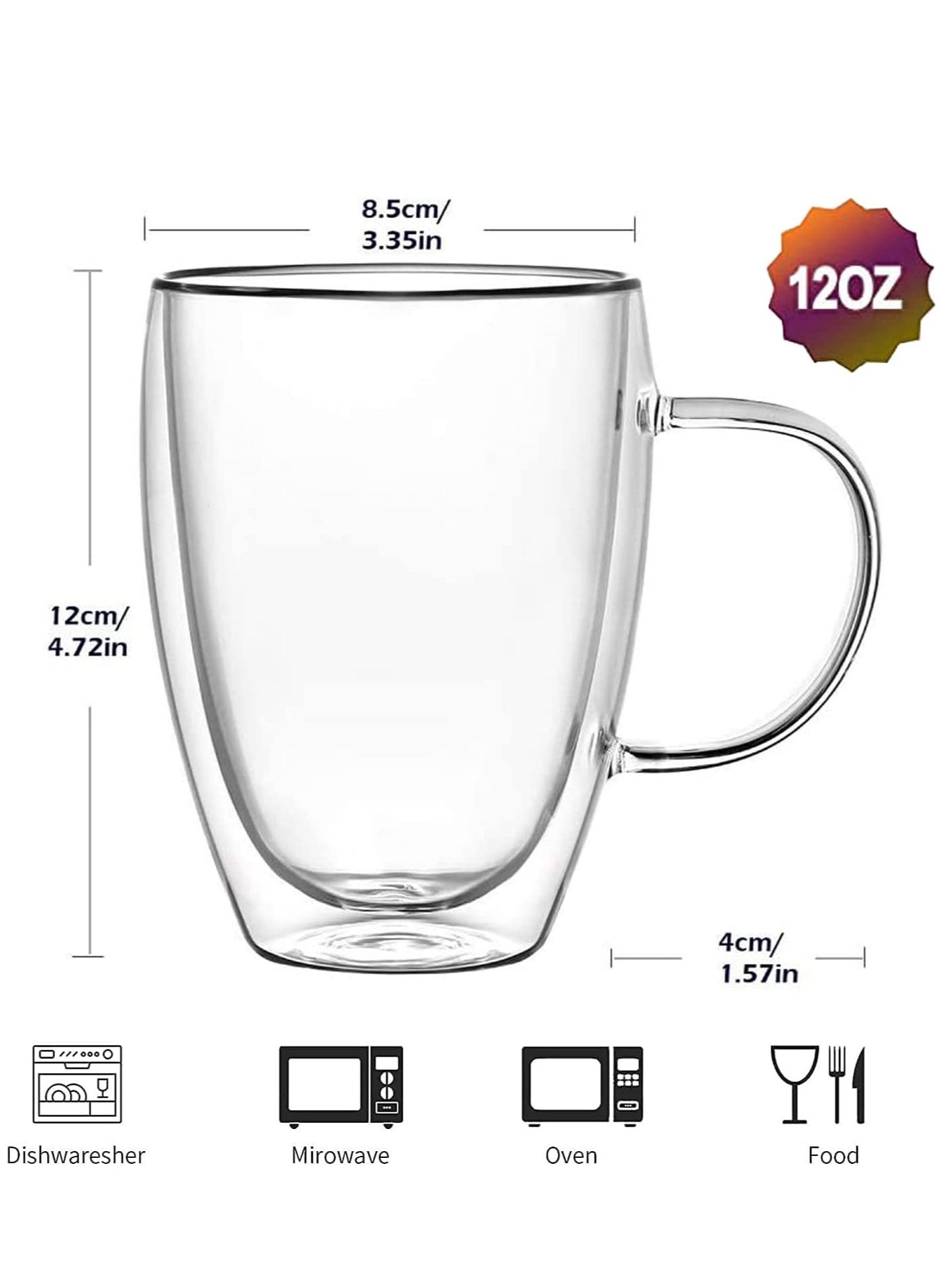 Double Wall Glass Coffee Mugs with Handle Insulated Coffee Glass Clear Espresso Cups  eat-resistant Double-layer Milk Mugs Tea Cups Set of Cups Dishwasher Microwave Safe 
