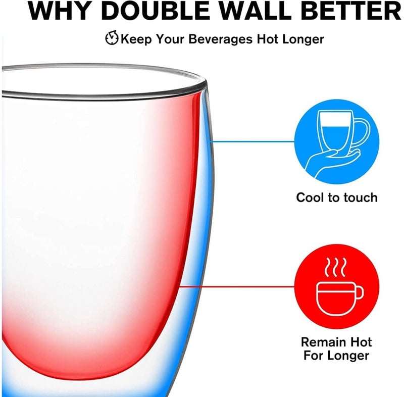 JIHAM Double Wall Glass Coffee Cups with Handle, Insulated Layer Clear coffee mugs, Borosilicate Double-layer Mugs for Espresso,Cappuccino And Tea, Multiple Sizes - Image 3