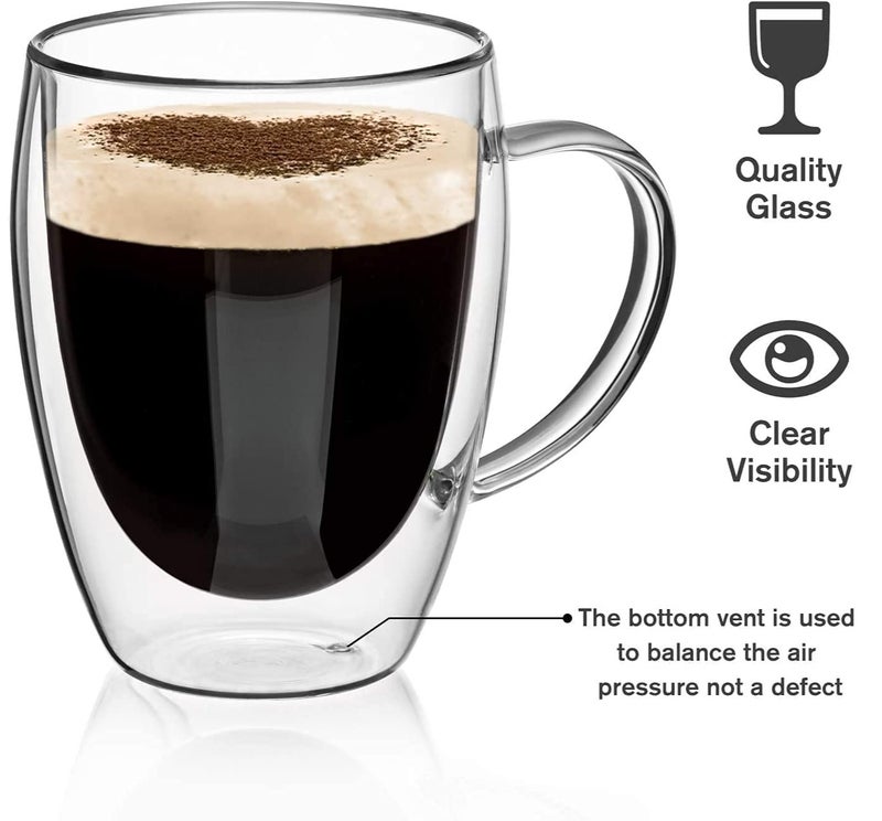 JIHAM Double Wall Glass Coffee Cups with Handle, Insulated Layer Clear coffee mugs, Borosilicate Double-layer Mugs for Espresso,Cappuccino And Tea, Multiple Sizes - Image 4